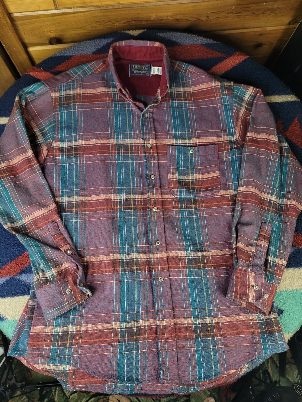 Vtg Wrangler Twenty X Flannel Shirt Mens Large 16.5 Plaid Long Sleeve Wool Blend